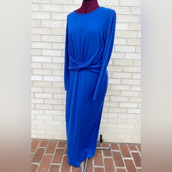 Eloquii Blue Cocktail Midi Dress Long Sleeves Size 16 - Picture 9 of 11